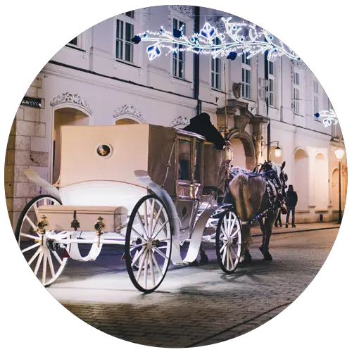 Hire a horse and carriage as your wedding car, to make your wedding arrival extra fairytale-like. Horses and carriage hire is still very popular in the wedding industry, so it should be fairly easy to source a supplier. From the post: All you need to know about the fairytale wedding theme, by The Wedding Club.