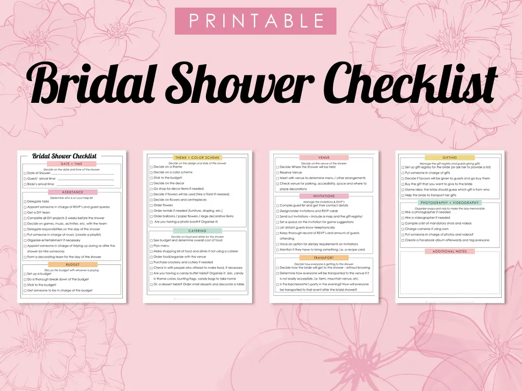 Printable Bridal Shower Checklist - Plan, Manage and organize the bridal shower with this handy checklist!