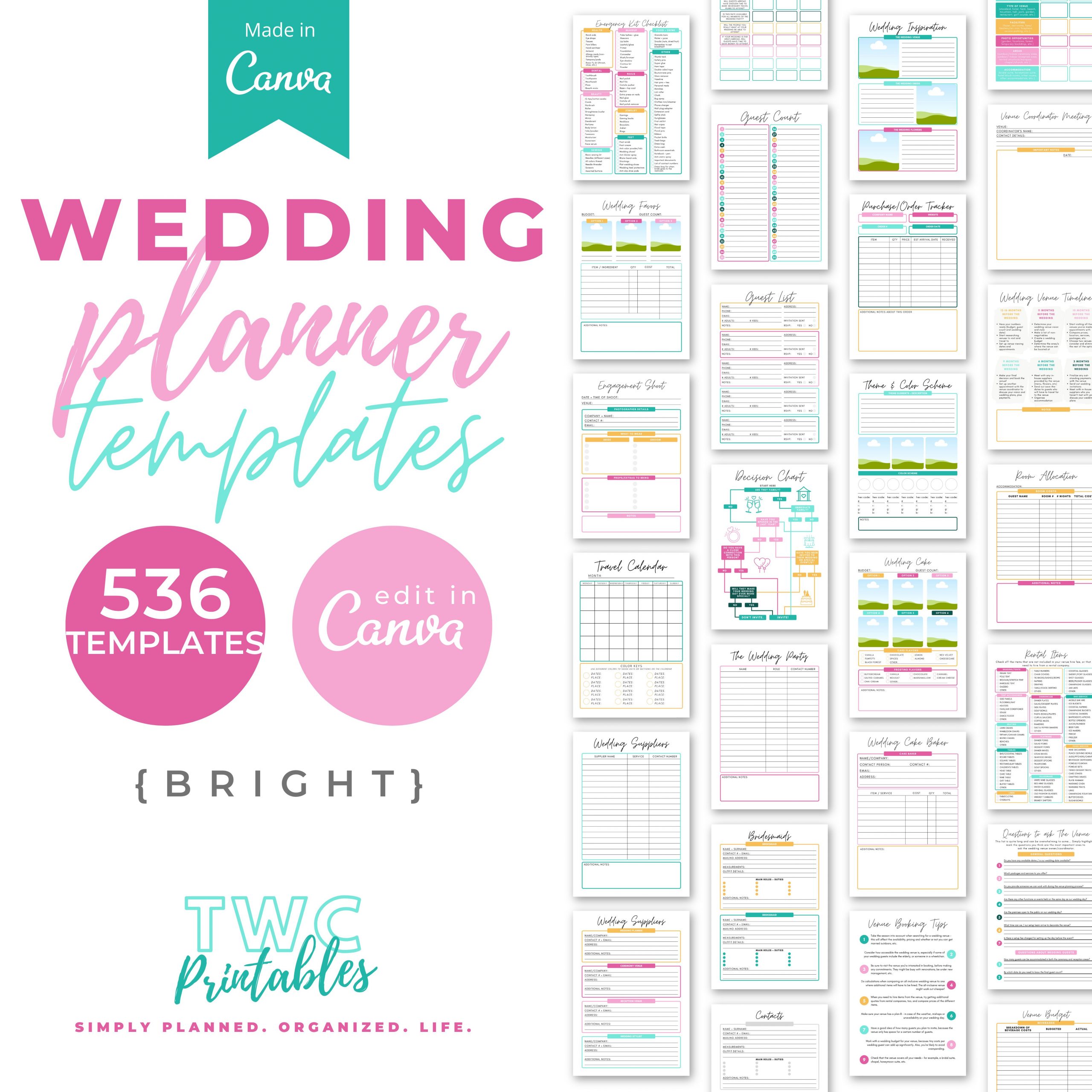 Editable Wedding Planner Templates for Canva - TWCprintables