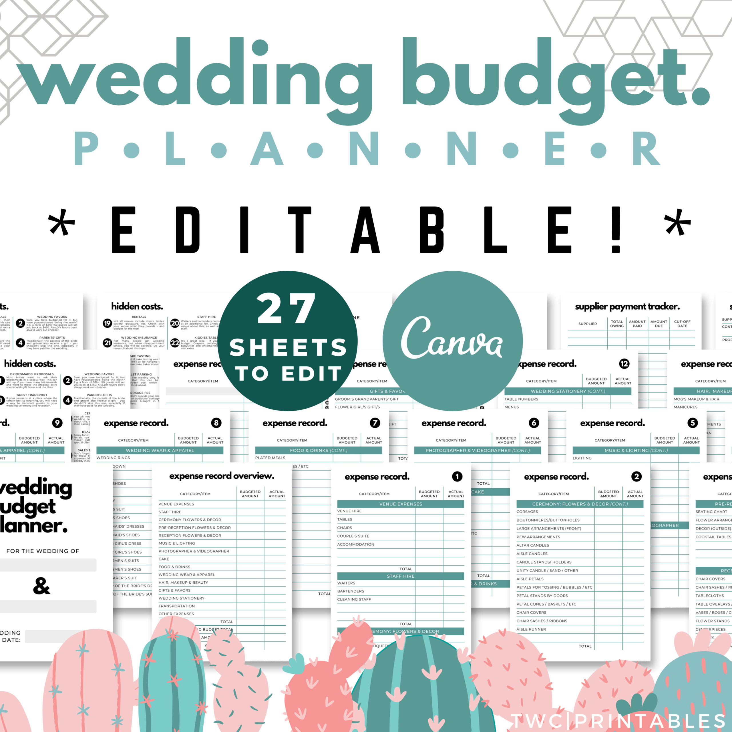 editable wedding budget templates for Canva