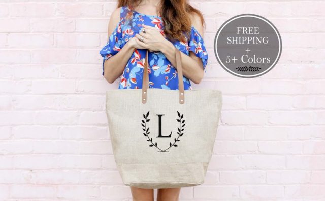 Monogrammed Beach Bag, Destination Wedding Tote Bag by TotesBurlap 