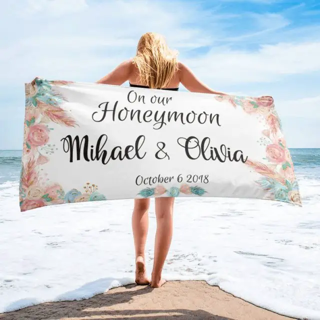 Personalized Honeymoon Beach Towel by FitMeShirts