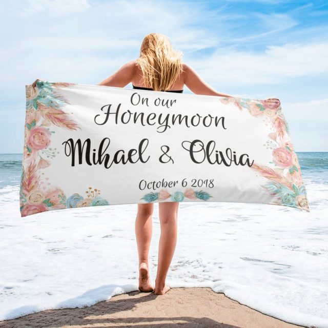 Personalized Honeymoon Beach Towel by FitMeShirts