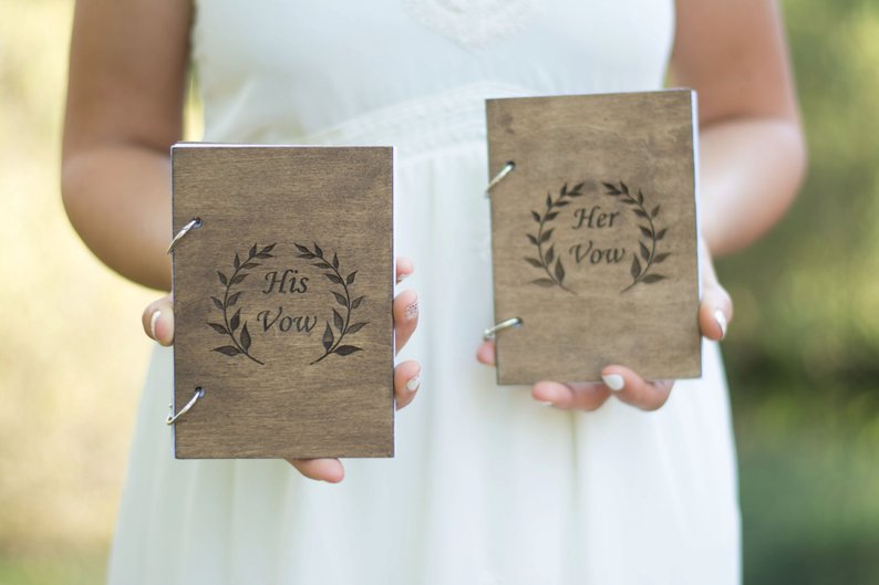 Wedding Vow Books Set of 2 Rustic Wooden by HappyWeddingArt