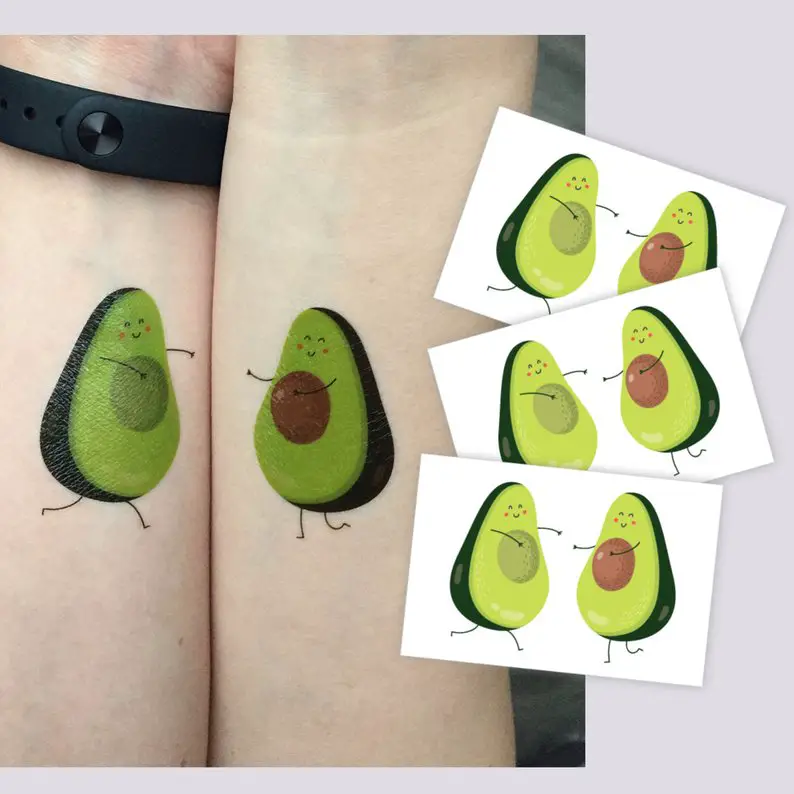 Avocado temporary tattoos - set of 3 pairs "You are my other half of avocado" by DUCKYSTREET