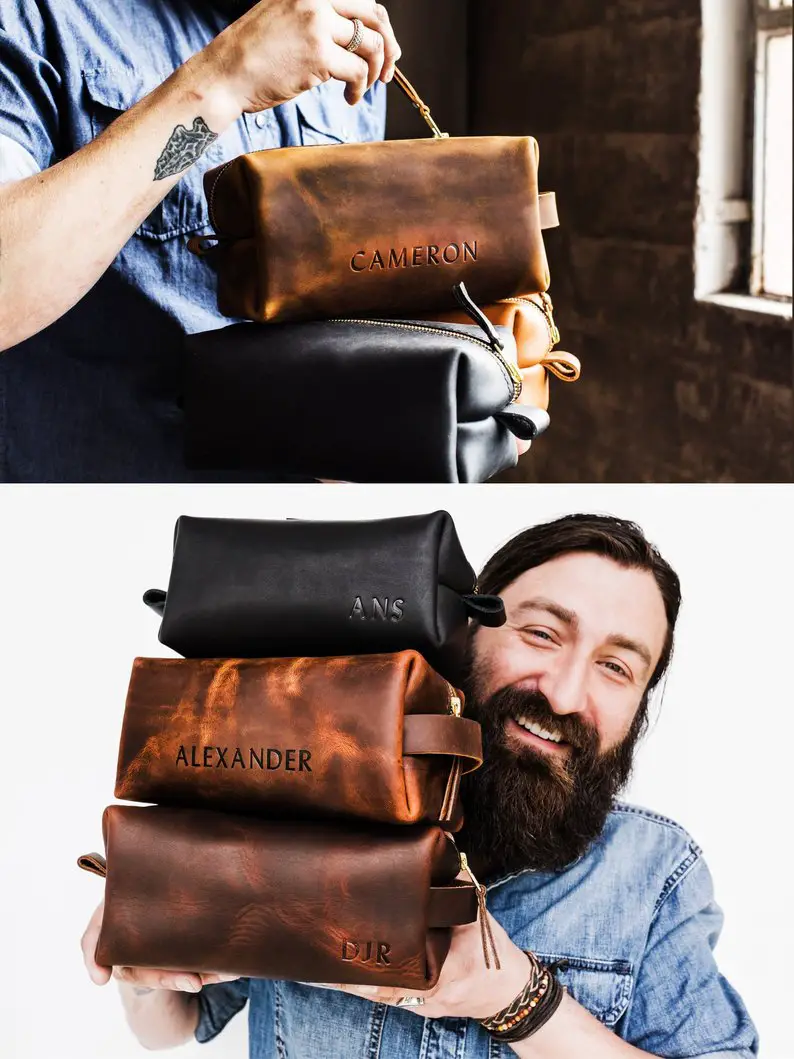 Personalized Groomsmen Gift A Dopp Kit Bag Customized Leather by PortlandLeather