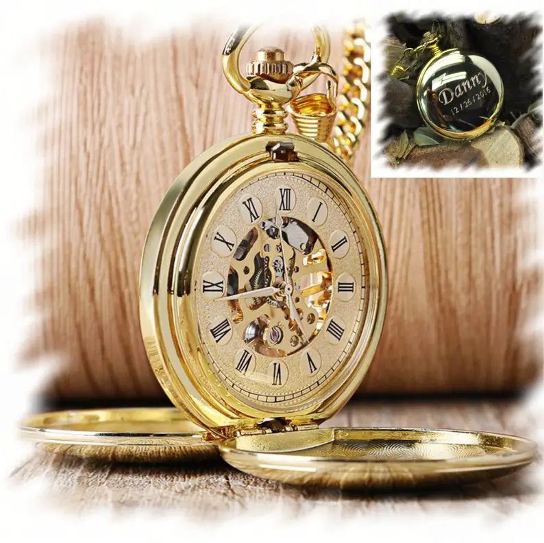 Engraved Double Cover Hand-Wind Up Mechanical Pocket Watch by CaketopperLF