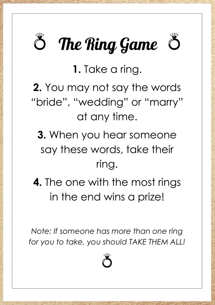 Ring bridal shower game, free download, free bridal shower printable #bridal #shower