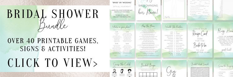 Green Bridal Shower Games Bundle - Over 40 printable games, signs and activities for your epic bridal shower! These printables are designed in gorgeous green watercolors.