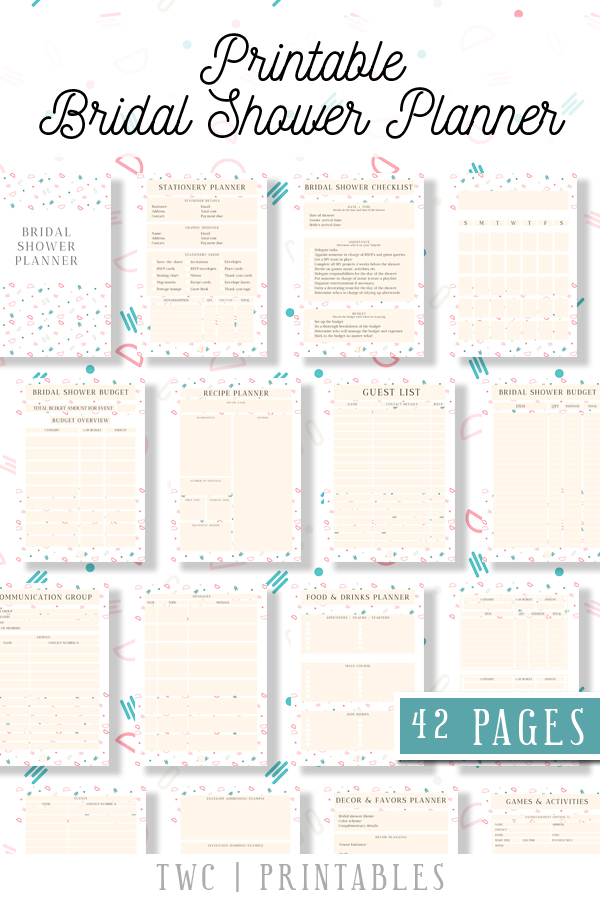 FULL Bridal Shower Planner in a cute confetti design - 42 printable sheets for your bridal shower binder! Plan the perfect bridal shower from A-Z with this complete printable bridal shower planner. Add it to your wedding binder, or hand it to your maid of honor and bridesmaids to help them plan ahead!