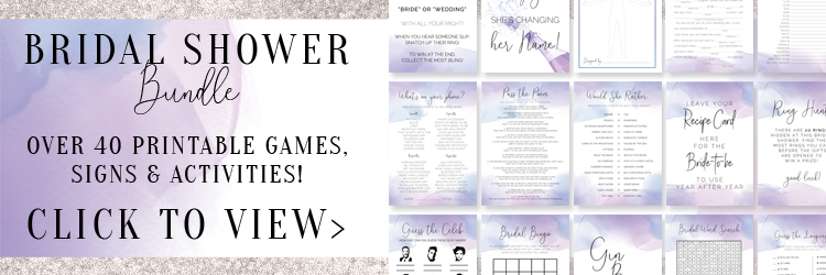 Purple Bridal Shower Games Bundle - Over 40 printable games, signs and activities for your epic bridal shower! These printables are designed in gorgeous purple and blue watercolors.