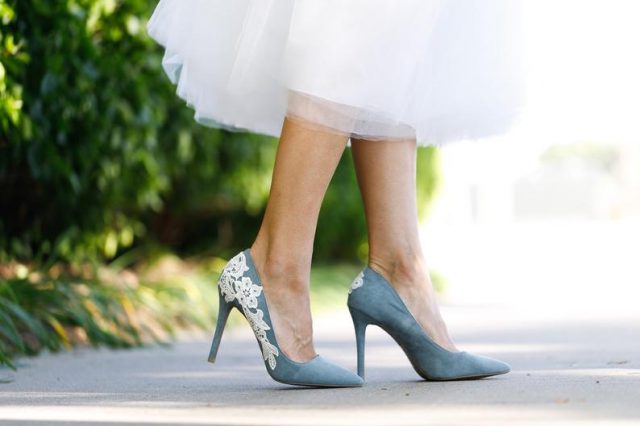Blue Grey Bridal Heels by walkinonair