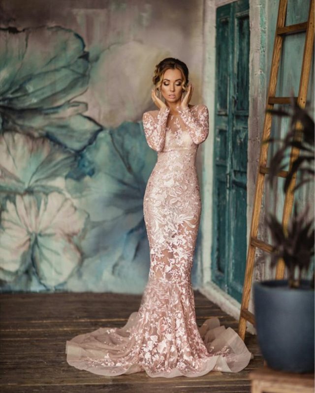 Blush Mermaid Wedding Dress by JuliaMirenDresses