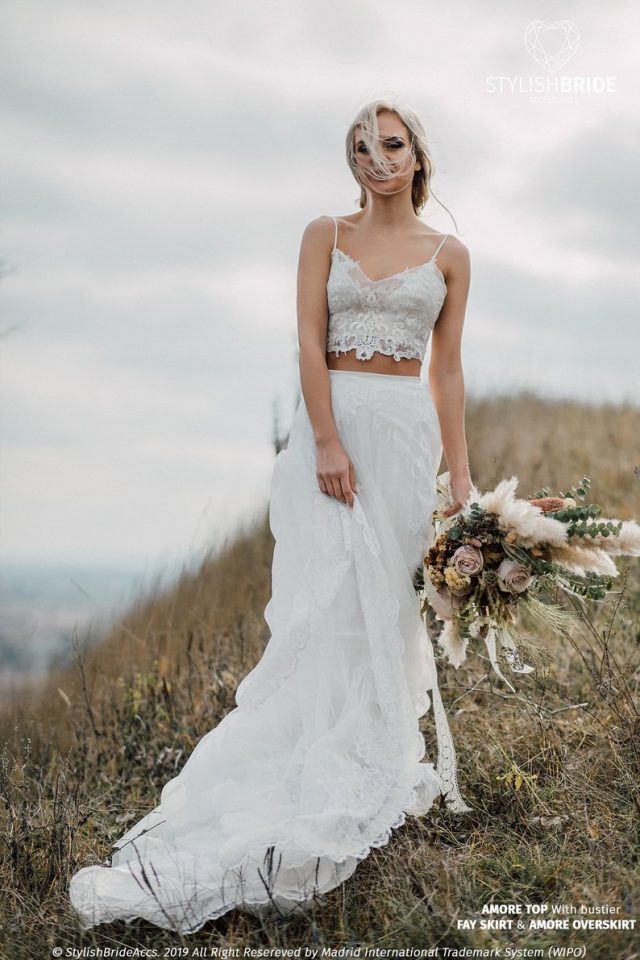 Amore Boho Wedding Dress with Lace Overskirt by StylishBrideAccs 