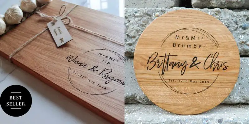 Wedding gift registry Etsy - engraved wood cutting board - personalizedgiftbox - The Wedding Club