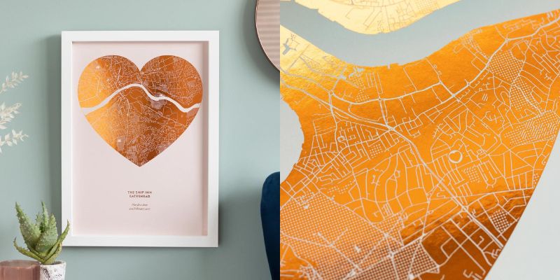 Wedding gift registry Etsy - foil heart map print by YvePrintCo on Etsy - The Wedding Club