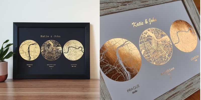 Wedding gift registry Etsy - gold foil map by WanderingRabbitPrint on Etsy - The Wedding Club