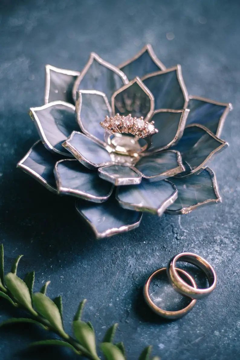 Wedding Ring Dish | Glass Succulent Wedding Ring Holder | Engagement Ring Dish | Jewelry Dish Holder | Spring & Summer Wedding Decor