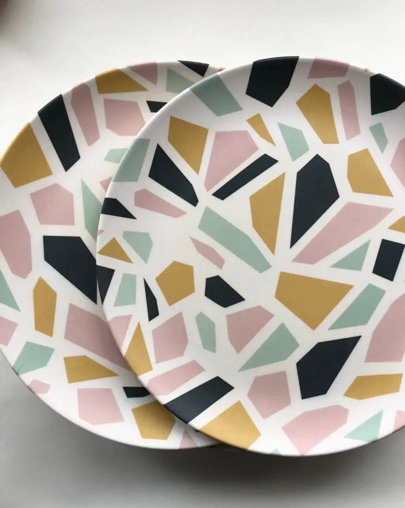 Dinner Plate Bamboo - Tramake's Terrazzo pattern - Shatterproof - kids - outdoors - dishwasher safe - bamboo plate biodegradable