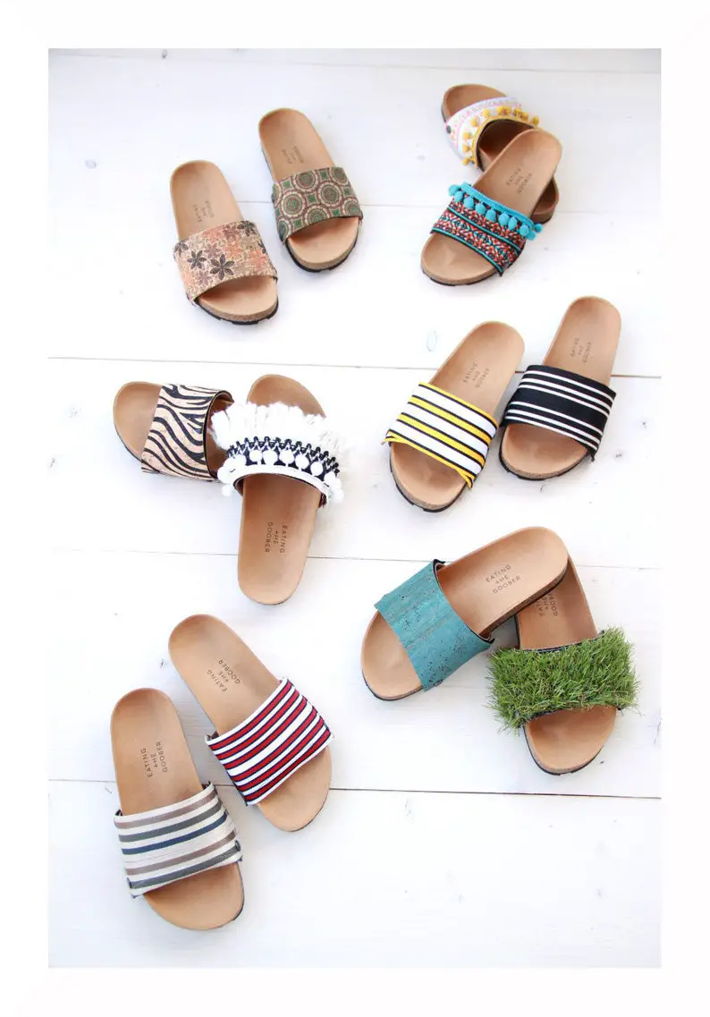 The Ethical Magic Sliders, upcycled sandals made from recycled materials. By changing the upper part you have countless possibilities!