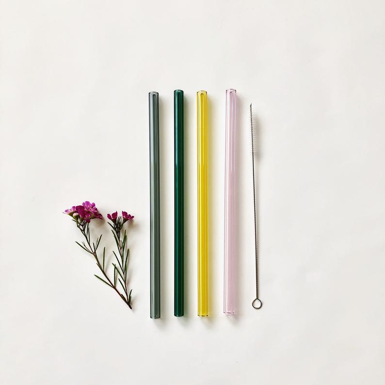 Glass Straws Colour Mix / Set of four reusable glass drinking straws / Pyrex / Eco friendly / Smoothie straw