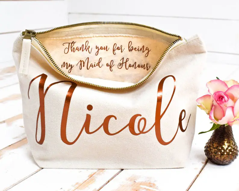 Wedding Thank you Gift - Personalised Bridesmaid Gift Make Up Bag - Maid of Honour Gift - Unique Gift for Bridal Party, Makeup Cosmetic Bags