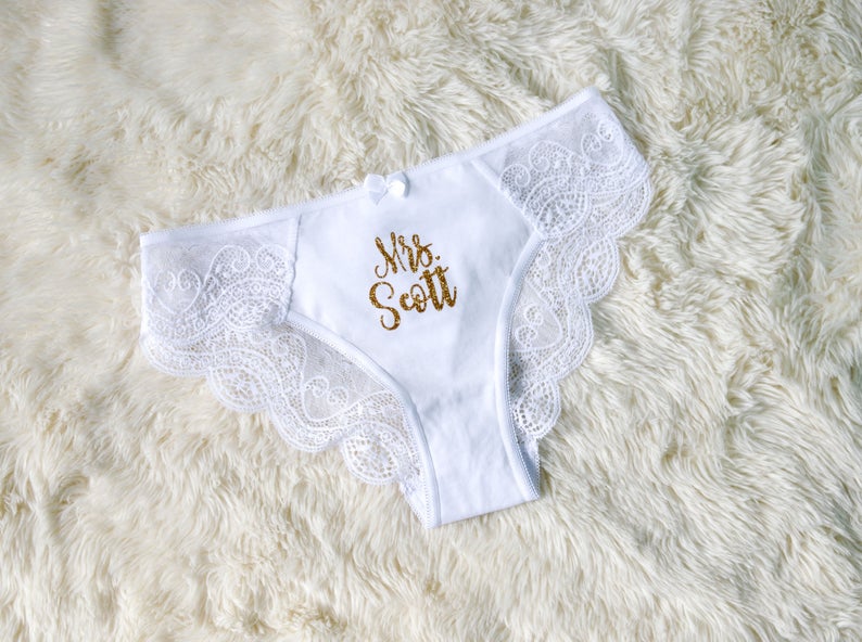 Bride Underwear - Personalized Bride Panties - Bridal Panties - Custom Bridal Panties - Bridal Shower Gift - White Lace Underwear - P001