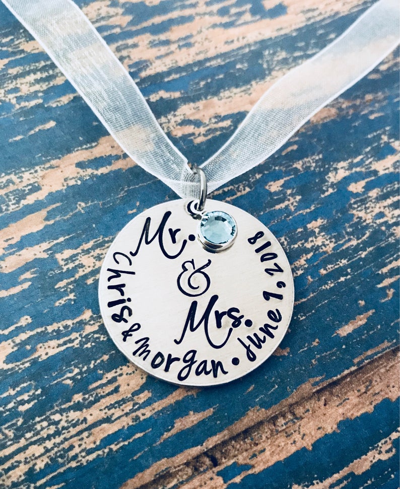 Mr & Mrs Wedding Flower Bouquet Charm - Personalized - Custom - Something Blue - Bride - Groom - Engagement - Wedding