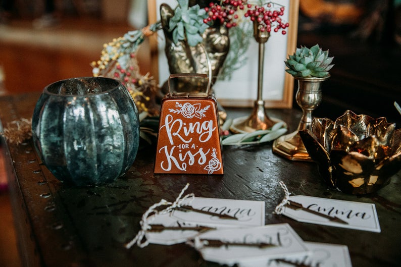 Ring for a Kiss Wedding Bell / Wedding Table Decor / Wedding Calligraphy