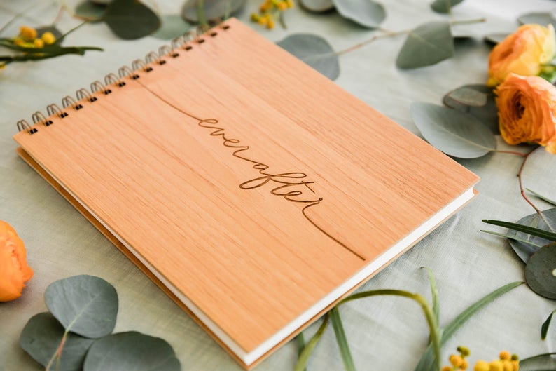 Ever After Wood Wedding Guest Book [Unique Wedding Guestbooks / Rustic / Customized and Personalized / Hardcover / Modern / Elegant]