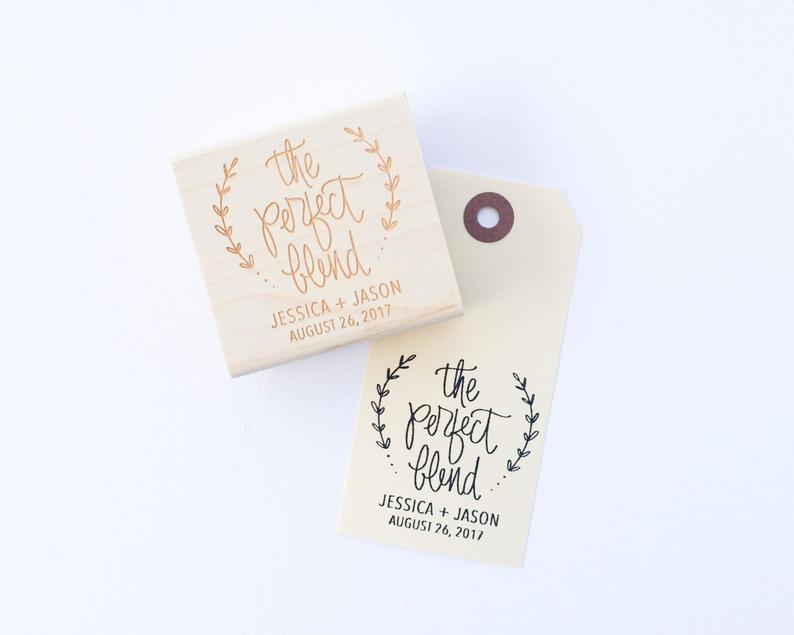 Custom Wedding Favor Stamp - The Perfect Blend - Personalized Wedding Stamp for DIY Wedding Favors - Hand Lettered Wedding Stamp