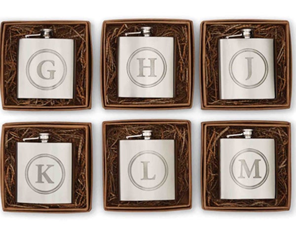 Silver Initial Flask with Gift Box