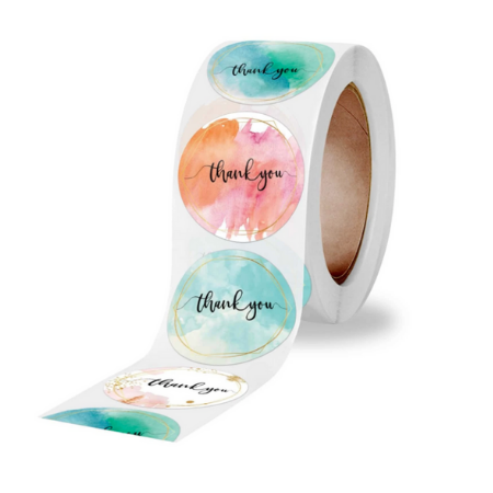 42+ Adorable wedding favors for the kitchen - 1roll Slogan Graphic Gift Sticker - thank you watercolor - The Wedding Club