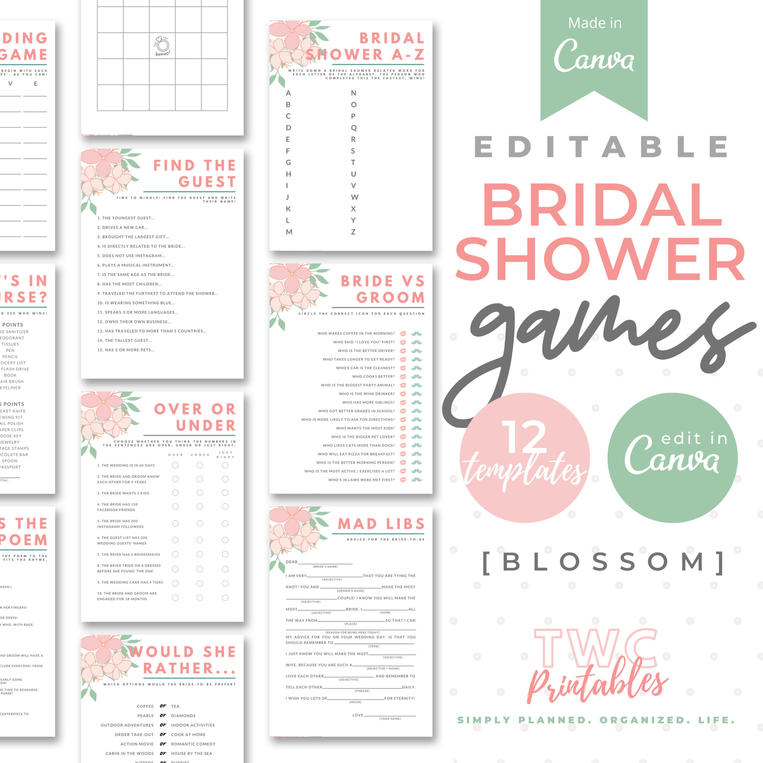 Editable Bridal Shower Games for Canva