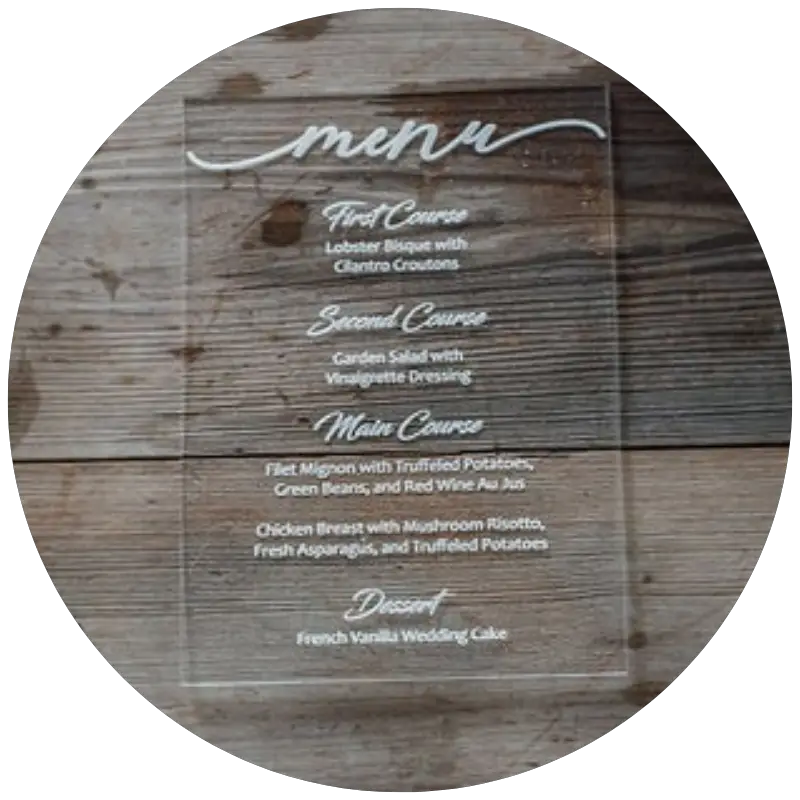 minimalist wedding theme - acrylic table menu
