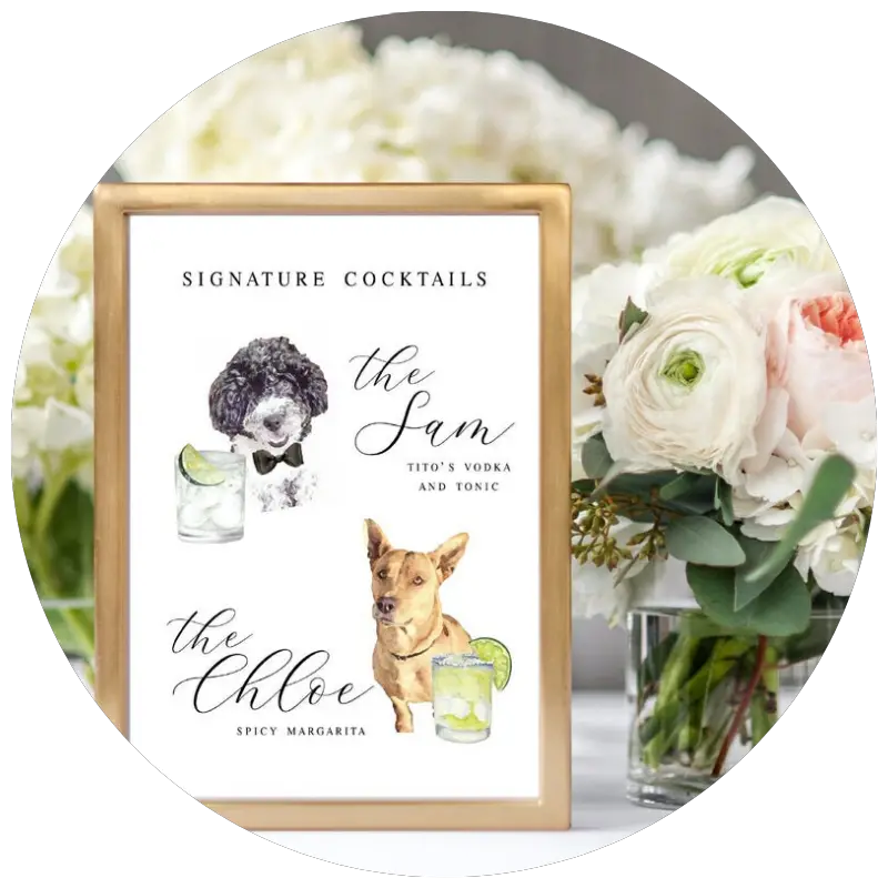 Dog Signature Cocktails Sign by RubiandLib | 23+ Ways to include your dog in your wedding - These dog wedding ideas are perfect for the couple who wants to include their favorite pup on their big day!
