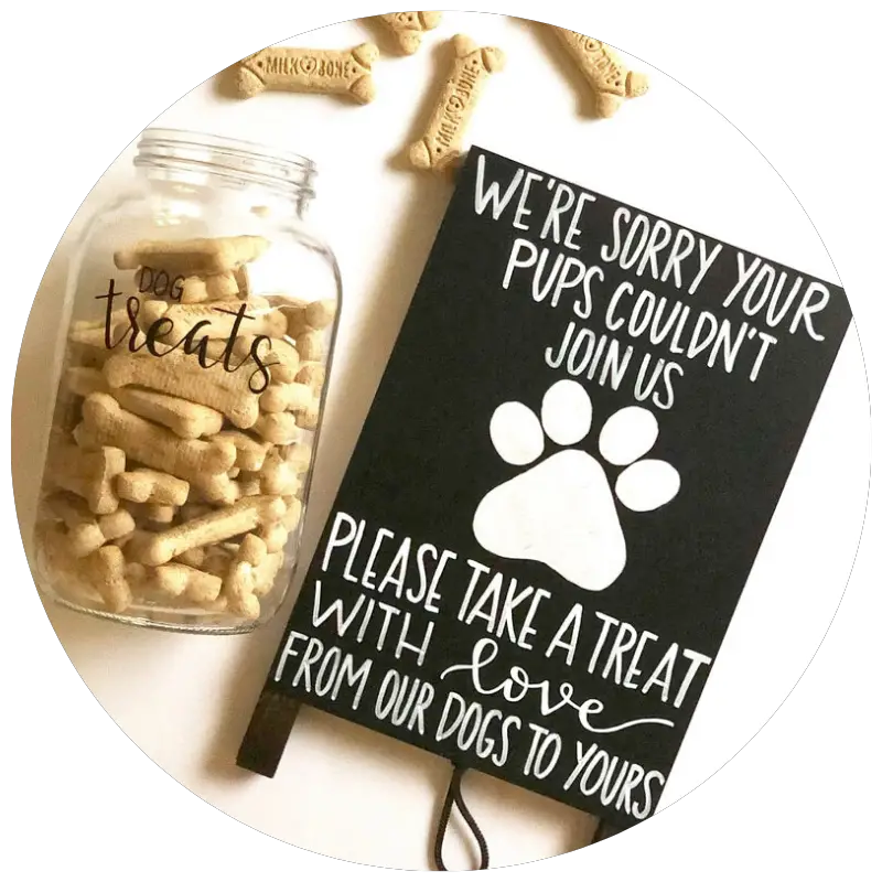 Dog Treat Easel by ToThePointCallig | 23+ Ways to include your dog in your wedding - These dog wedding ideas are perfect for the couple who wants to include their favorite pup on their big day!