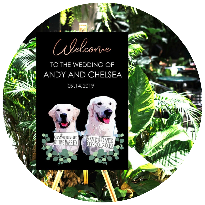 Wedding welcome sign by HedgehogArtStudio | 23+ Ways to include your dog in your wedding - These dog wedding ideas are perfect for the couple who wants to include their favorite pup on their big day!