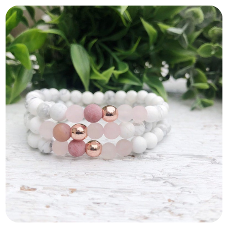 Dainty Rose gold, Rose Quartz and Howlite gemstone beaded stretch bracelet by SimpleJoyShop - Simply gorgeous rose quartz wedding things - The Wedding Club