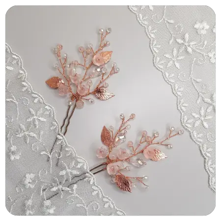 Rose Quartz Hair Pins by RoyalAccessoriesAE - Simply gorgeous rose quartz wedding things - The Wedding Club