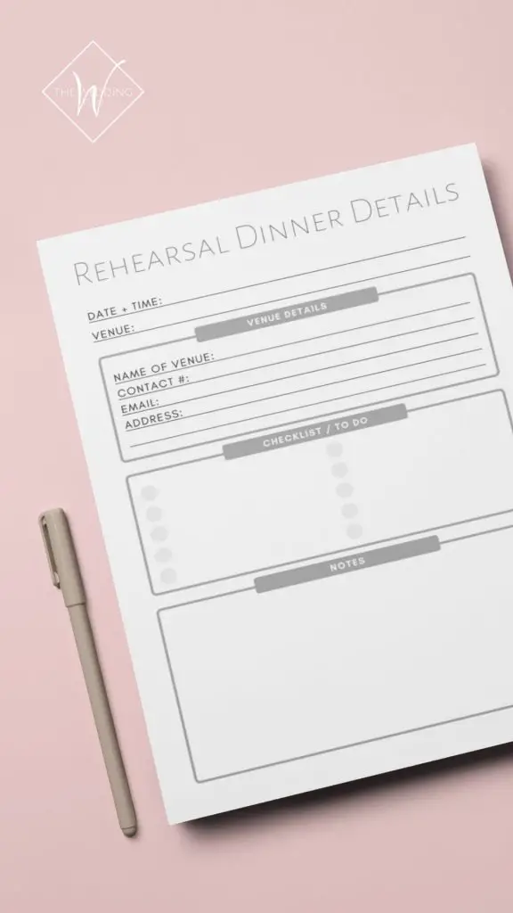 How to plan your rehearsal dinner - the rehearsal dinner details sheets - TWCprintables - The Wedding Club