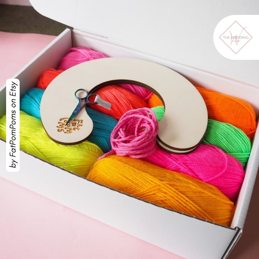 20 - Brights Giant Pom Pom DIY Kit by FatPomPoms on Etsy - 43 Things to add to the kiddies table at your wedding - The Wedding Club