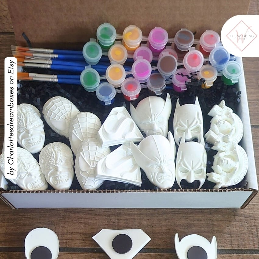 23 - Superhero Painting Kit by Charlottesdreamboxes on Etsy - 43 Things to add to the kiddies table at your wedding - The Wedding Club