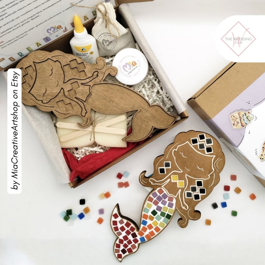 28 - Wooden Mermaid Mosaic Kit by MiaCreativeArtshop on Etsy - 43 Things to add to the kiddies table at your wedding - The Wedding Club