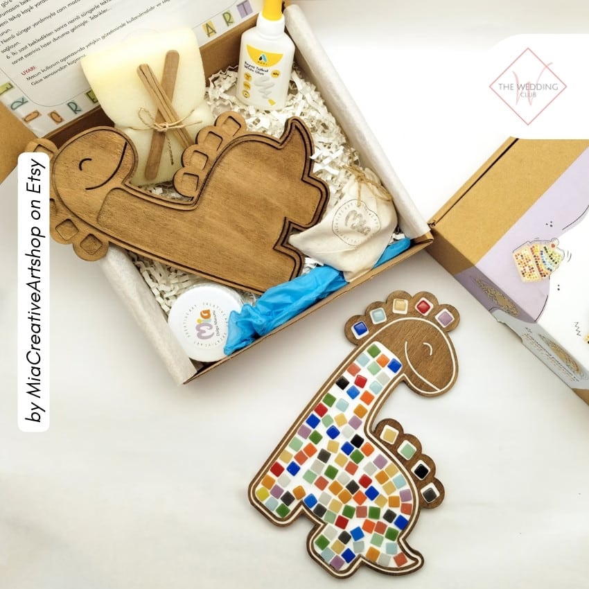 29 - Wooden Dino Mosaic Kit by MiaCreativeArtshop on Etsy - 43 Things to add to the kiddies table at your wedding - The Wedding Club