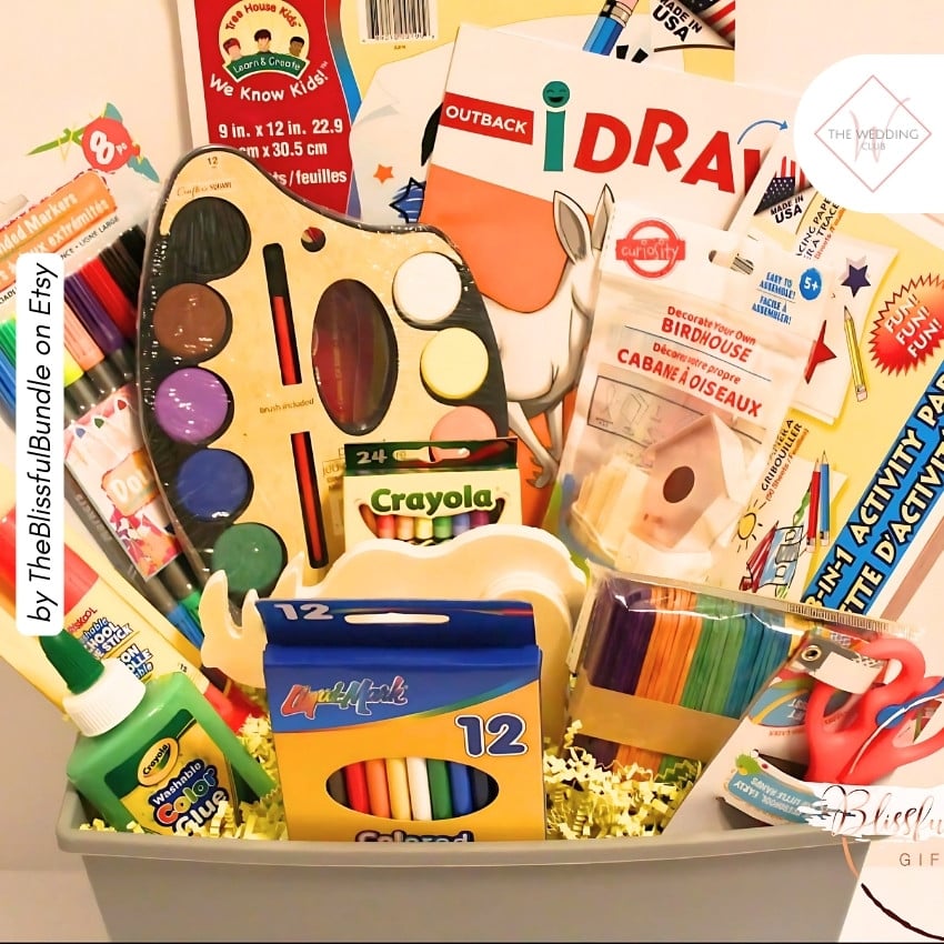 30 - Arts & Crafts gift basket by TheBlissfulBundle on Etsy - 43 Things to add to the kiddies table at your wedding - The Wedding Club
