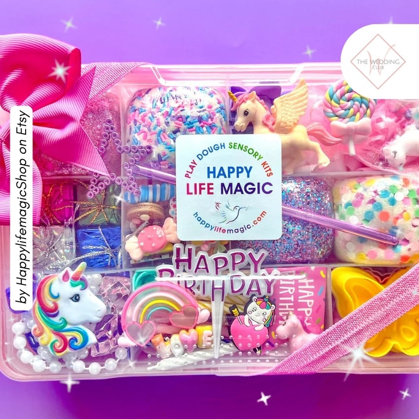 33 - Unicorn Play Dough kit by HappylifemagicShop on Etsy - 43 Things to add to the kiddies table at your wedding - The Wedding Club