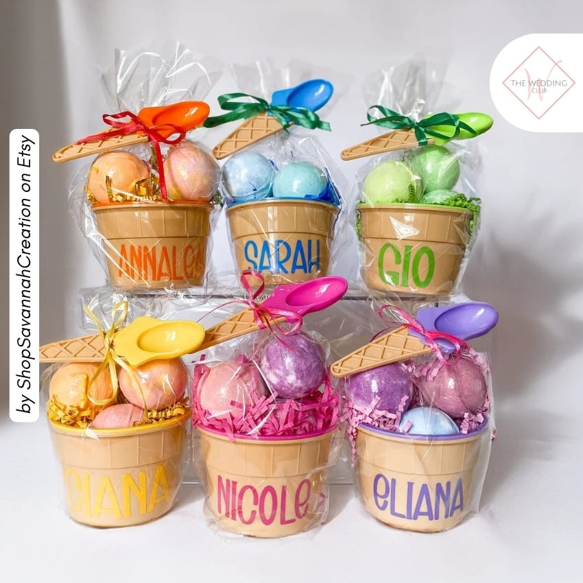 36 - Customized Ice Cream Party Favors by ShopSavannahCreation on Etsy - 43 Things to add to the kiddies table at your wedding - The Wedding Club