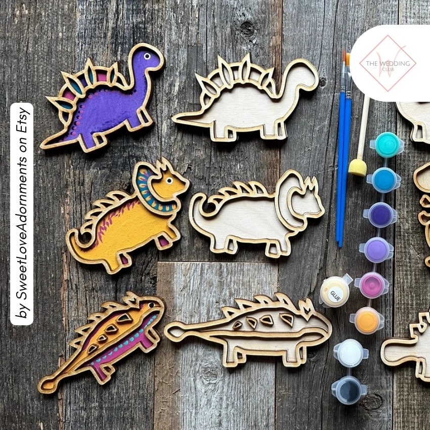 38 - Dinosaur Painting Kit by SweetLoveAdornments on Etsy - 43 Things to add to the kiddies table at your wedding - The Wedding Club