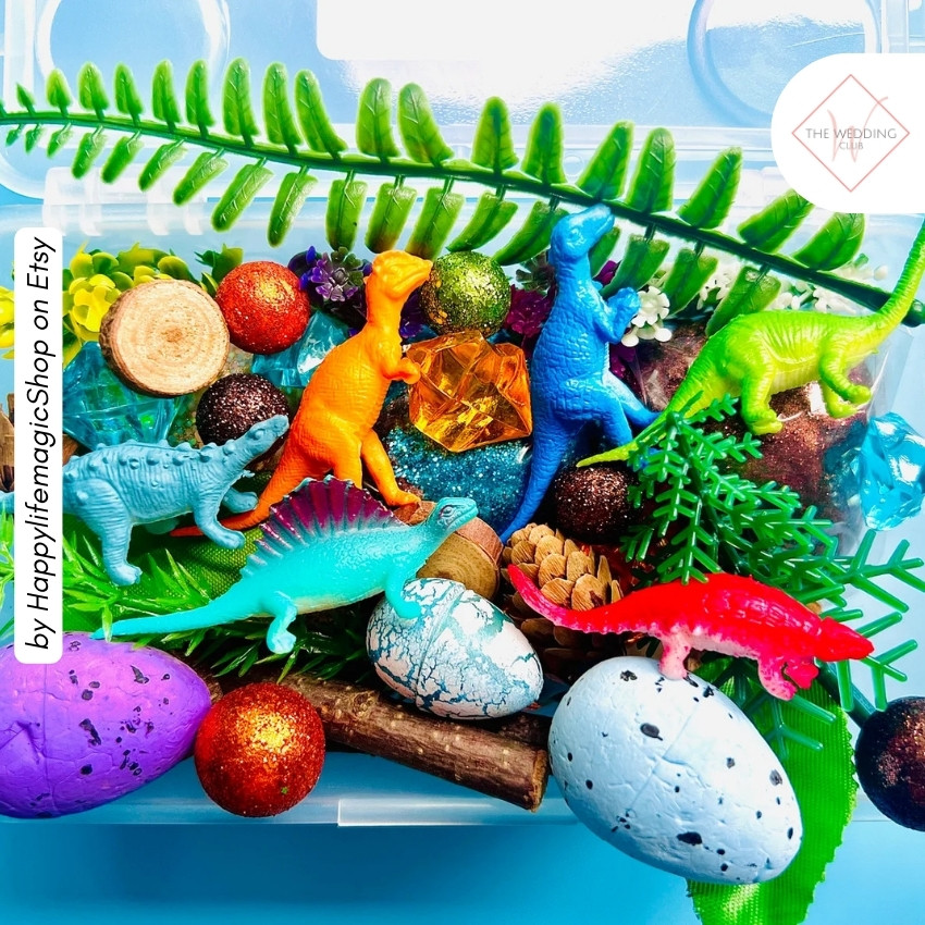 65 - Dinosaur Play Dough Kit by HappylifemagicShop on Etsy - 43 Things to add to the kiddies table at your wedding - The Wedding Club
